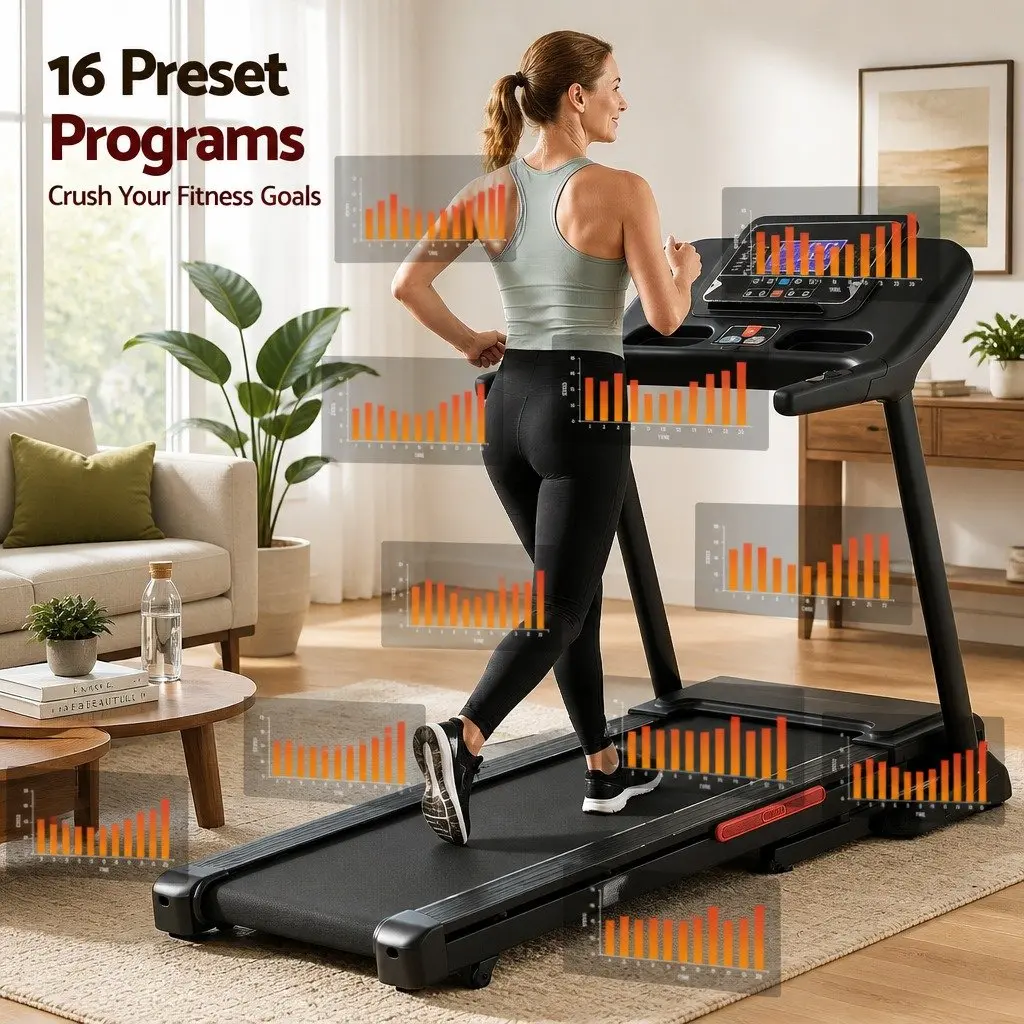 Electric Treadmill Black Compact 16 Programs Auto Incline Home Gym Fitness Machine