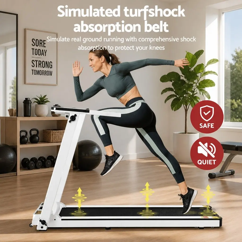 Electric Treadmill Foldable Home Gym Fitness Exercise Machine White 12 Programs