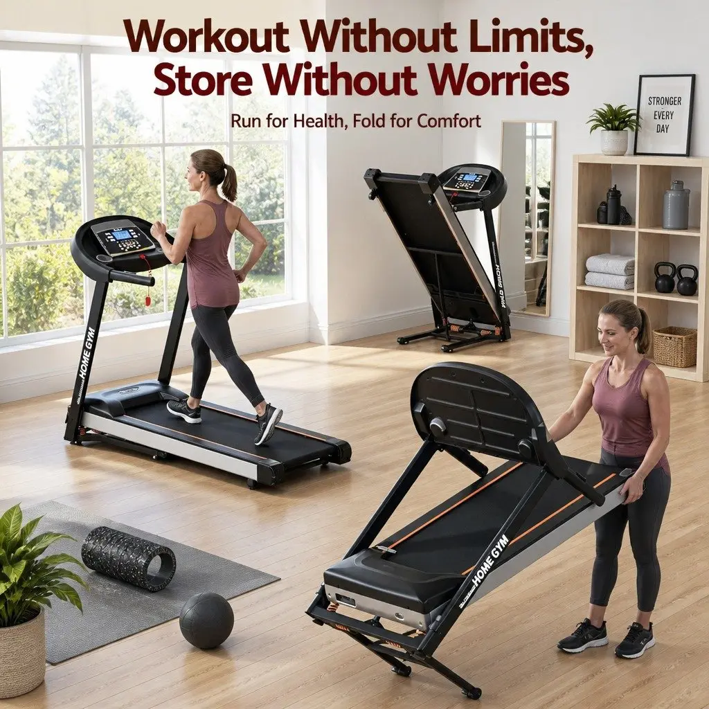 Electric Treadmill Black and White Auto Incline 15 Level with Digital LCD Display and Shock Absorption System