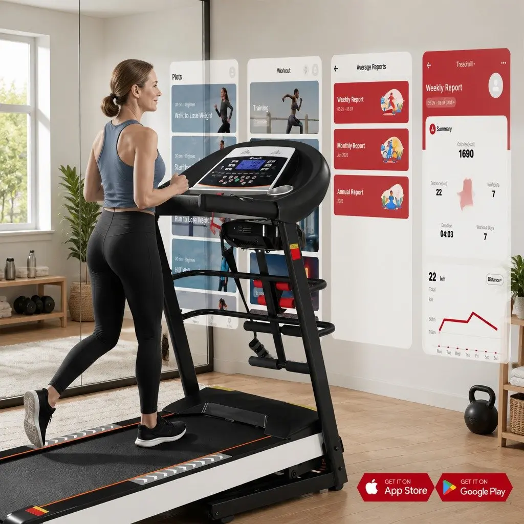 Electric Treadmill Black and White Home Gym Fitness Machine with Massager Sit-up Bar and Dumbbells