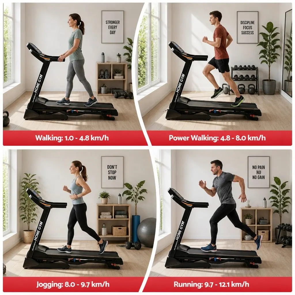 Electric Treadmill Black Compact 480mm Automatic Incline 18 Speed Home Gym Fitness Machine
