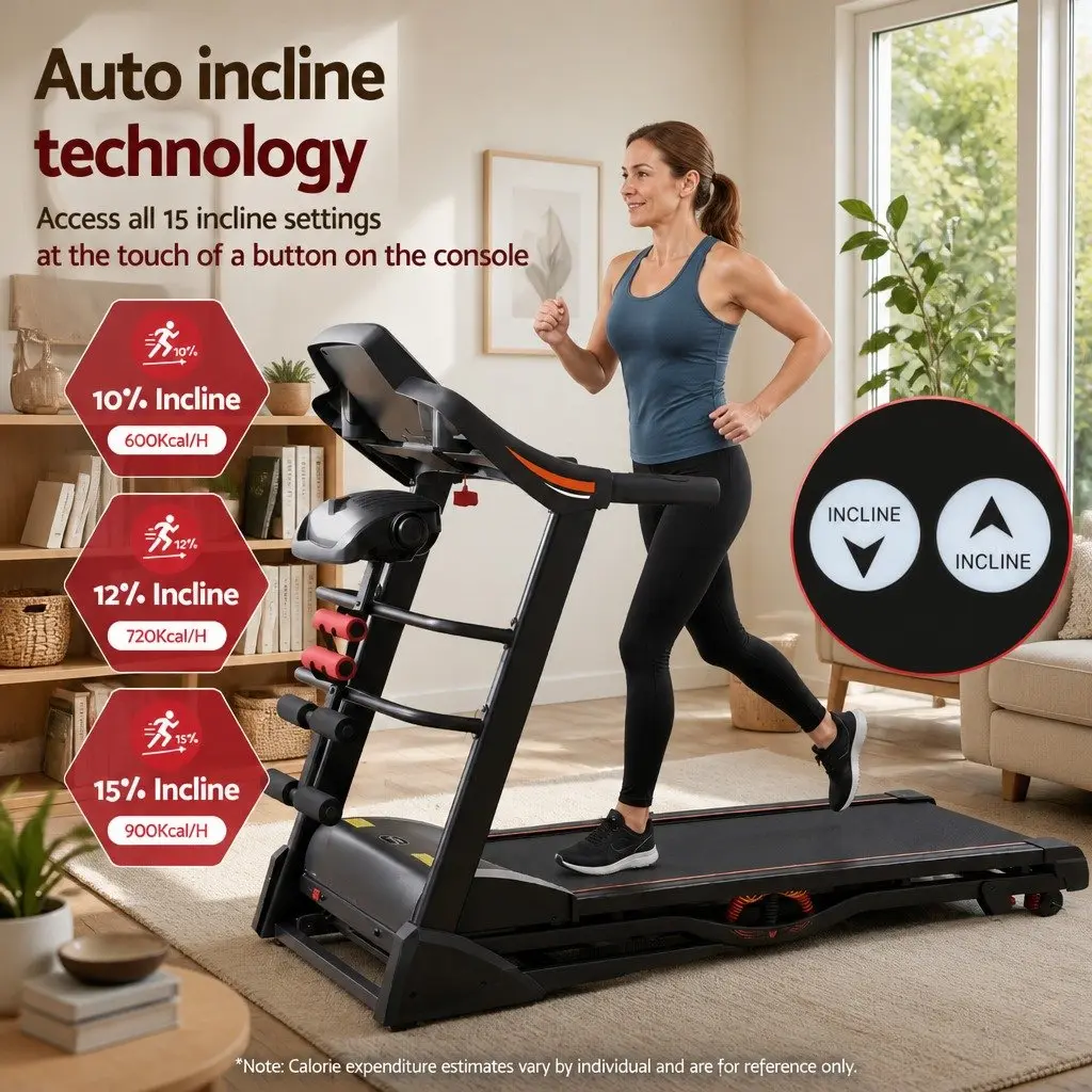 Electric Treadmill Black Compact 18 Speed LCD Display with Massage Belt and Multifunctional Accessories