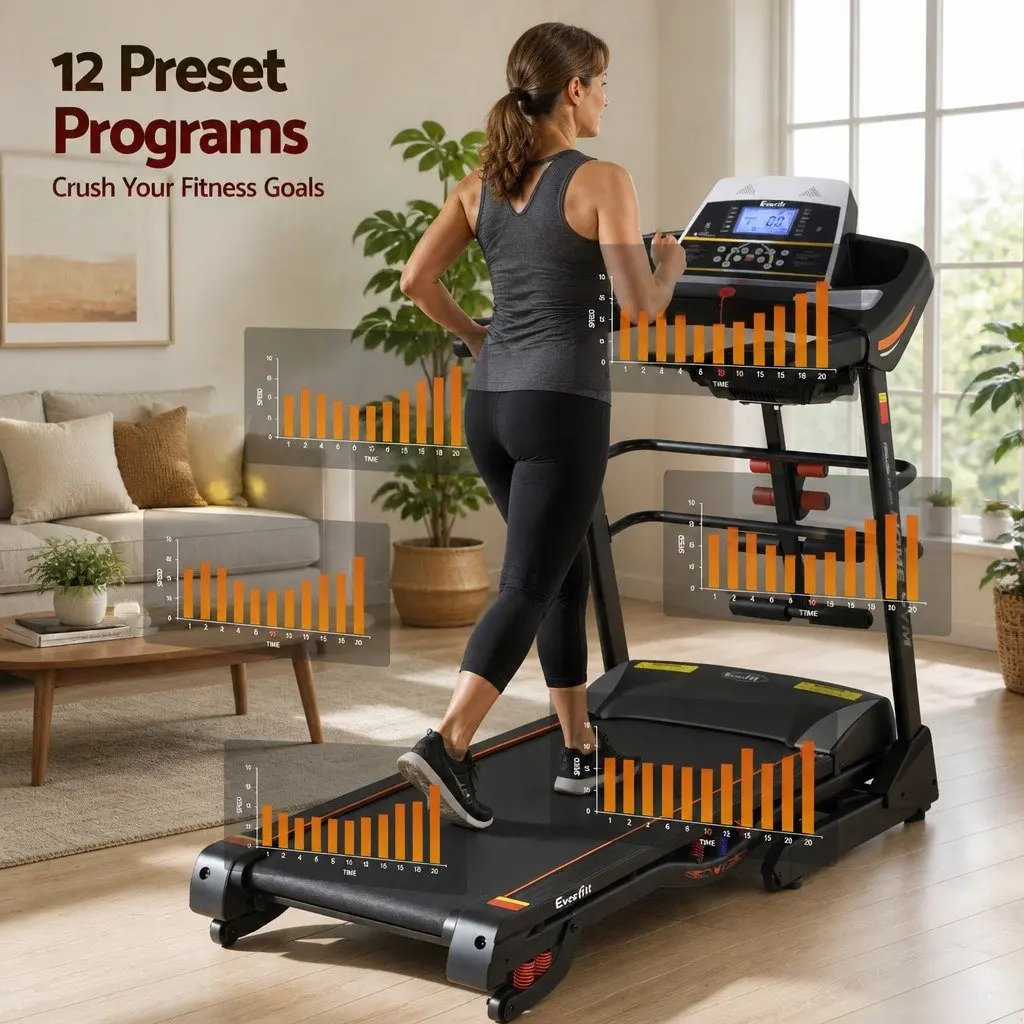 Electric Treadmill Black Compact 18 Speed LCD Display with Massage Belt and Multifunctional Accessories