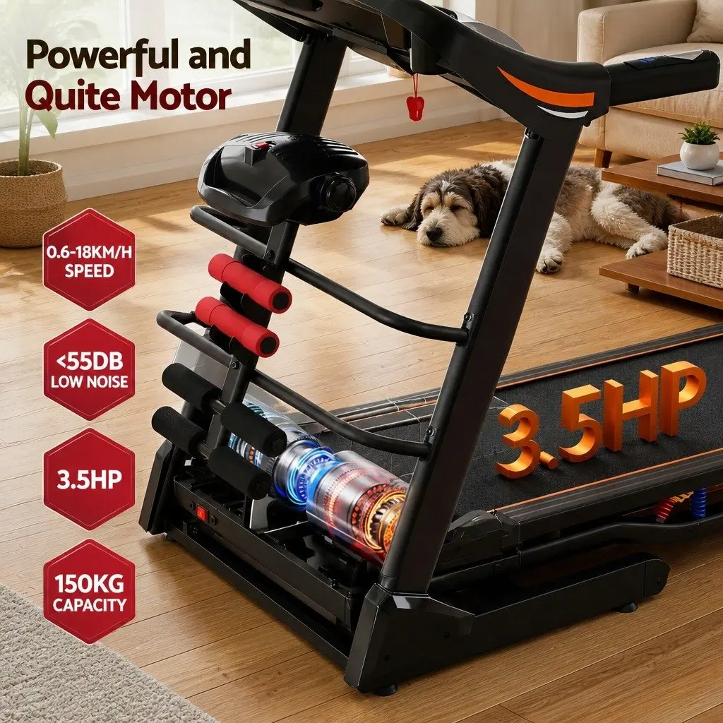 Electric Treadmill Black Compact 18 Speed LCD Display with Massage Belt and Multifunctional Accessories