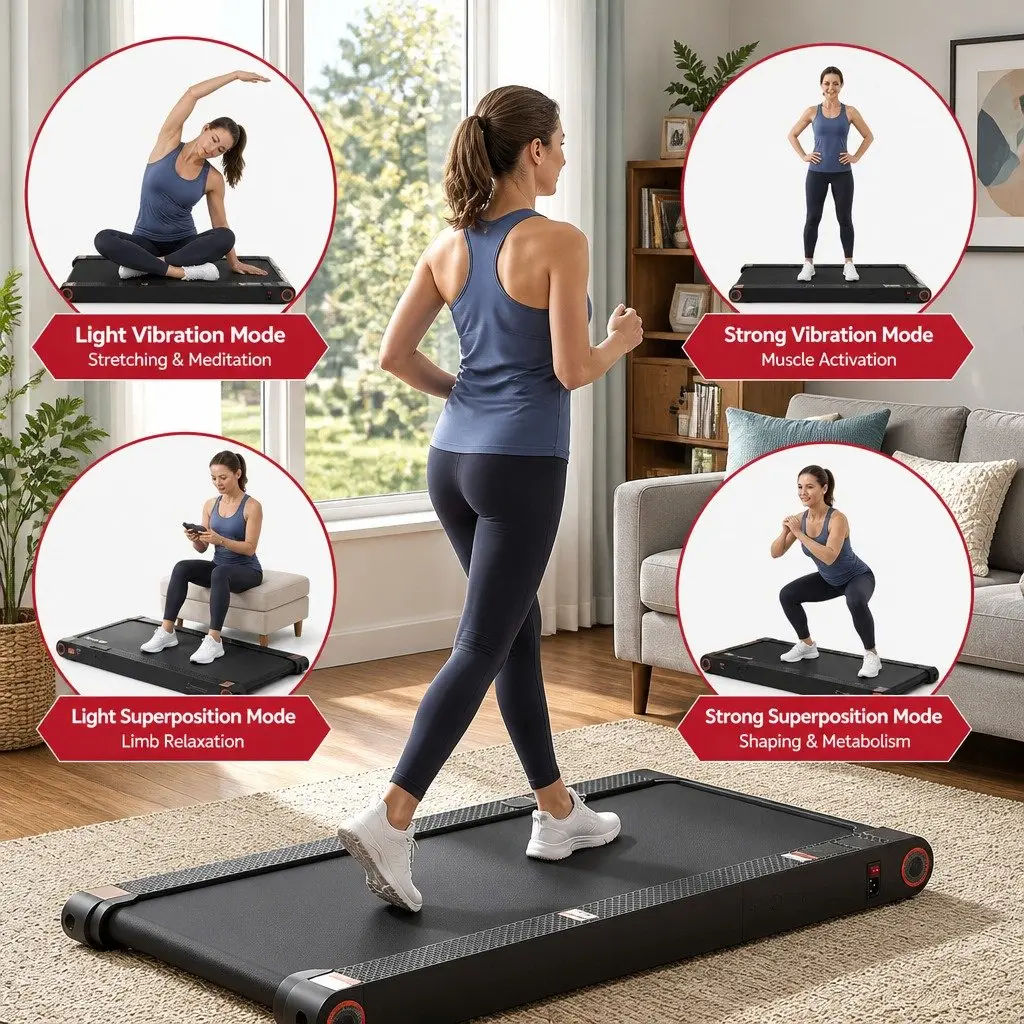 4-in-1 Treadmill Black Compact Under Desk Home Gym Machine with Vibration Mode