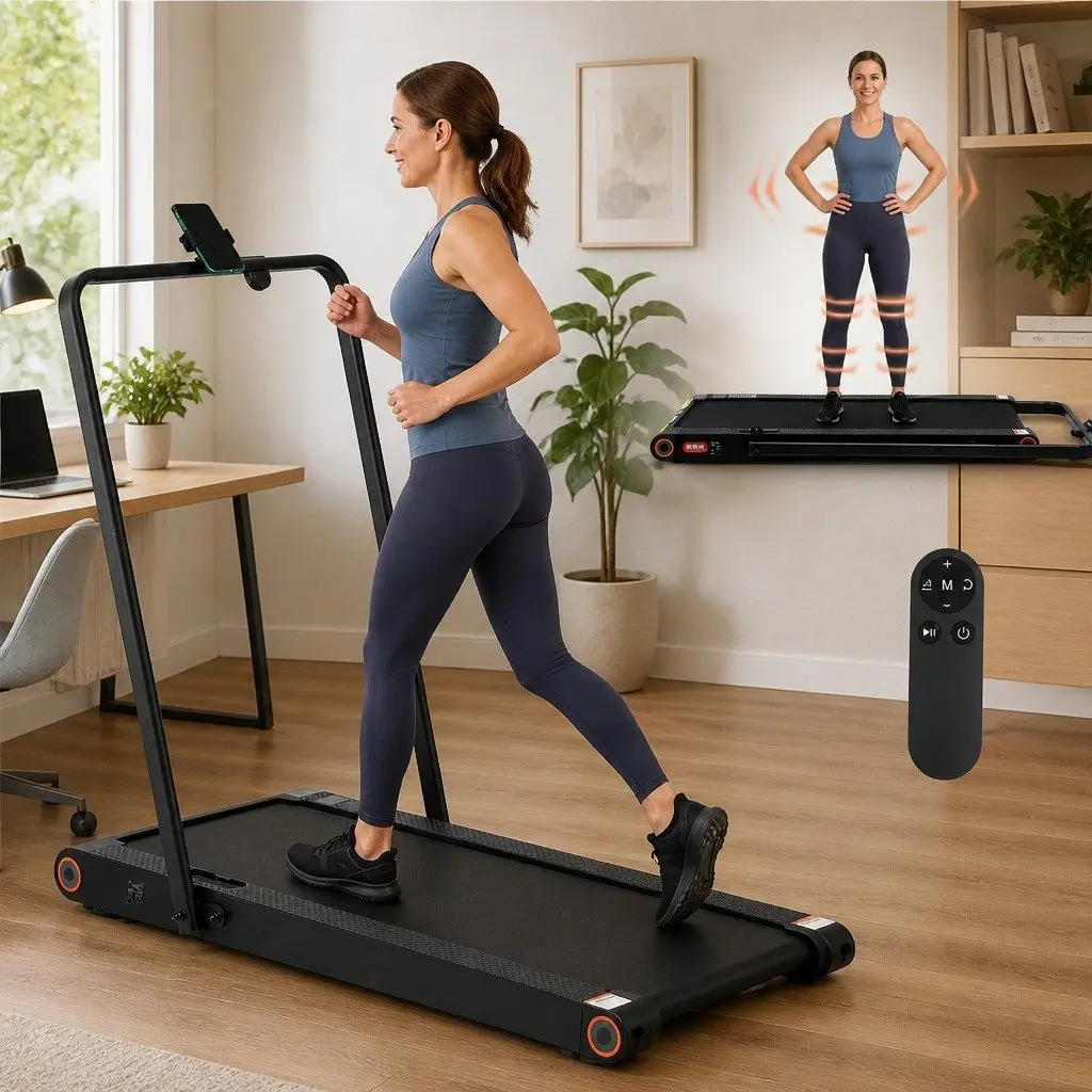 4-in-1 Walking Pad Treadmill Foldable Under Desk Home Gym Cardio Machine Black