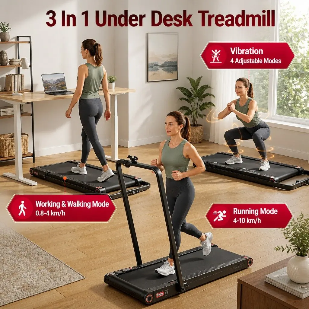 4-in-1 Walking Pad Treadmill Foldable Under Desk Home Gym Cardio Machine Black