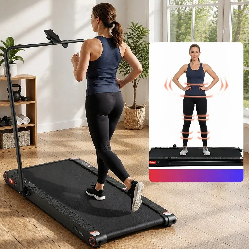 4-in-1 Walking Pad Treadmill Foldable Under Desk Home Gym Cardio Machine Black