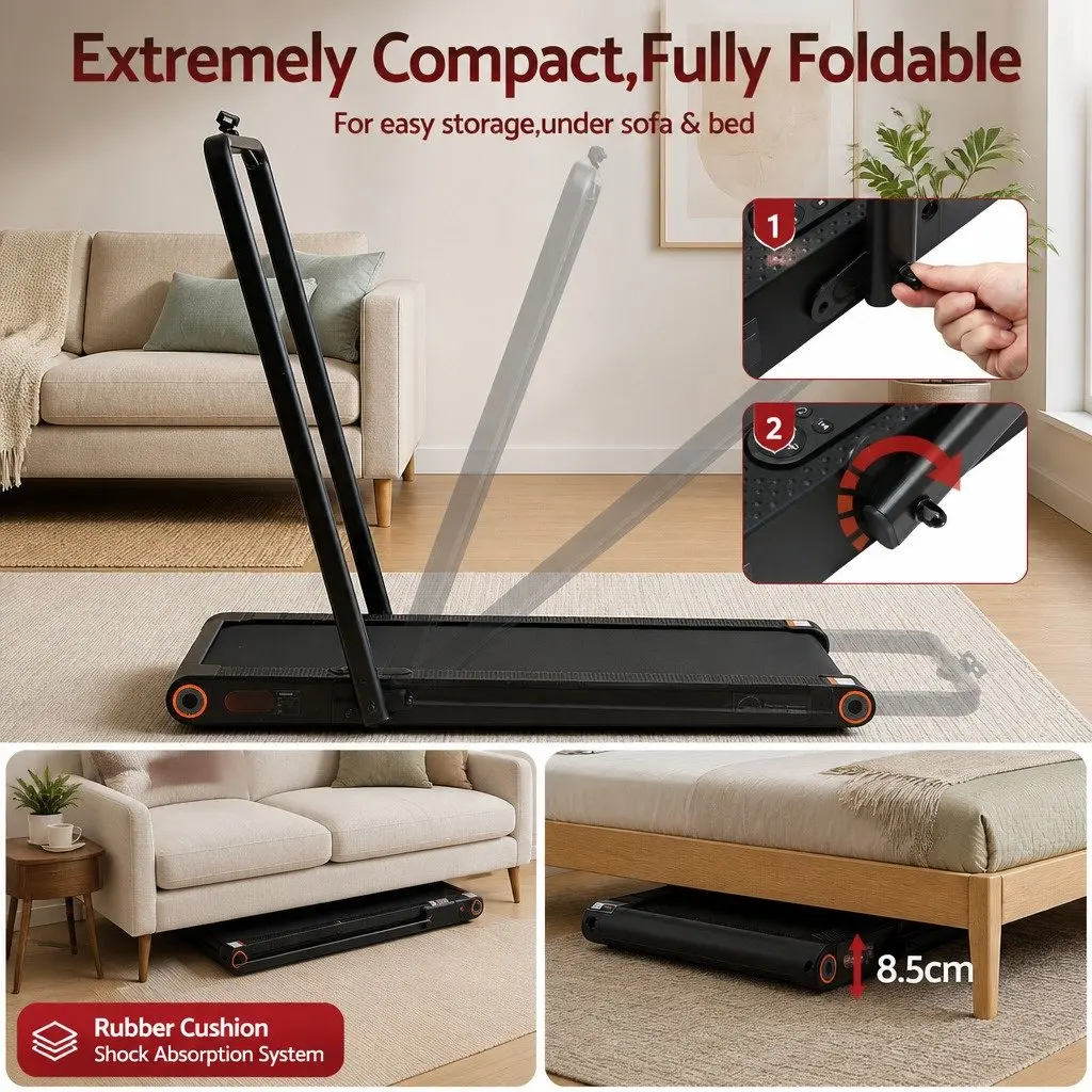 4-in-1 Walking Pad Treadmill Foldable Under Desk Home Gym Cardio Machine Black