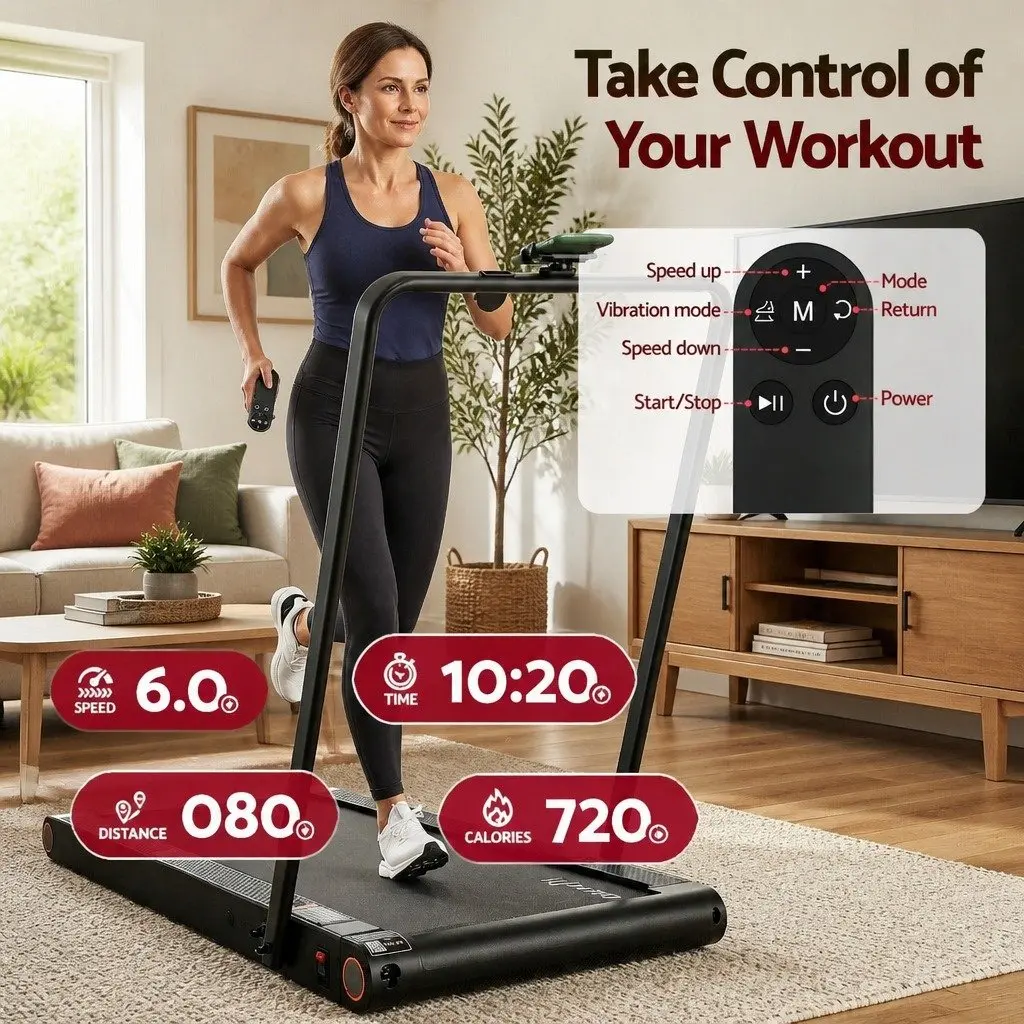 4-in-1 Walking Pad Treadmill Foldable Under Desk Home Gym Cardio Machine Black