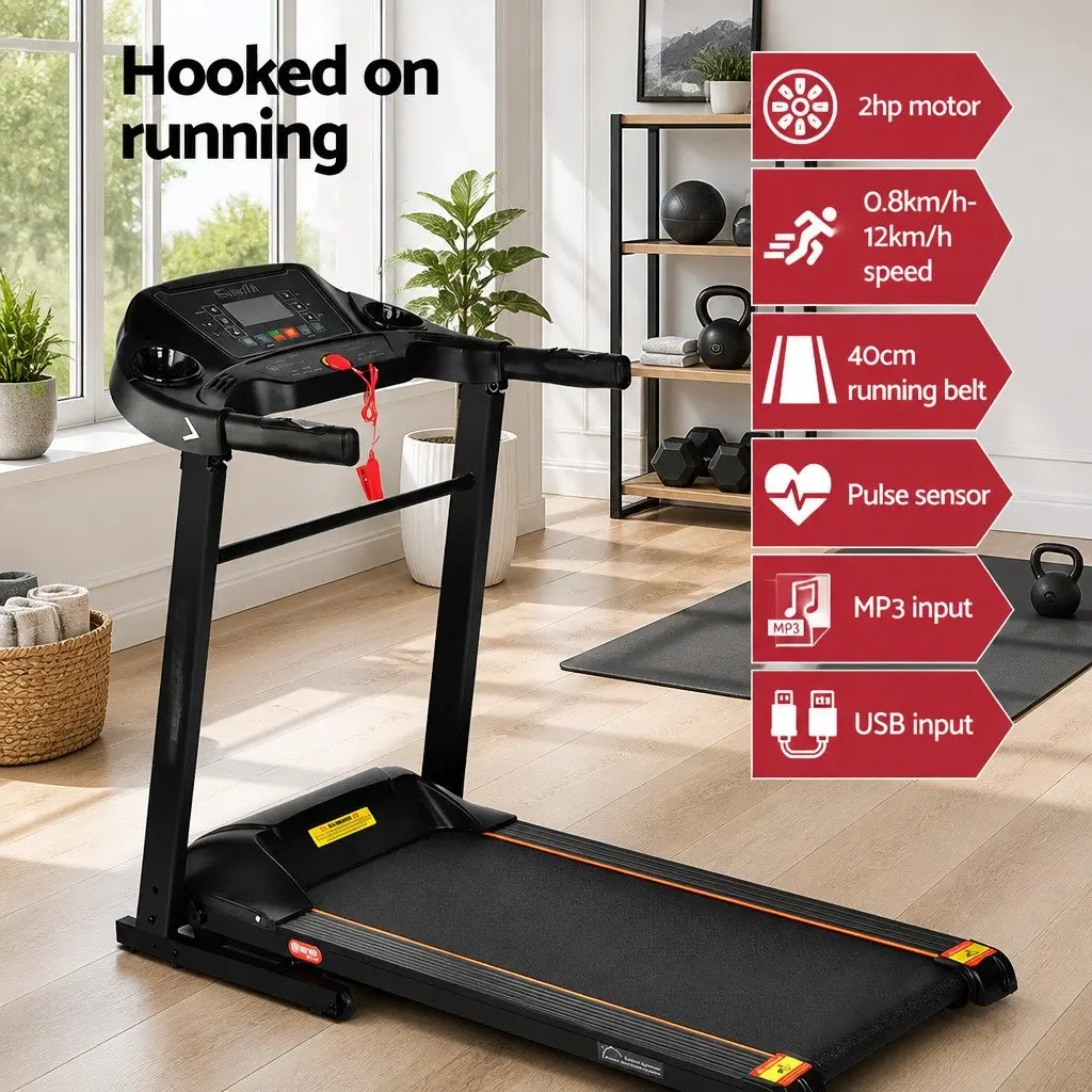 Electric Treadmill Black Foldable Home Gym Fitness Machine 12 Programs 12 Speed Levels