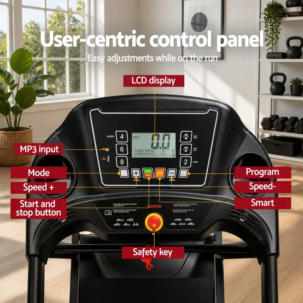 Electric Treadmill Black Foldable Home Gym Fitness Machine 12 Programs 12 Speed Levels