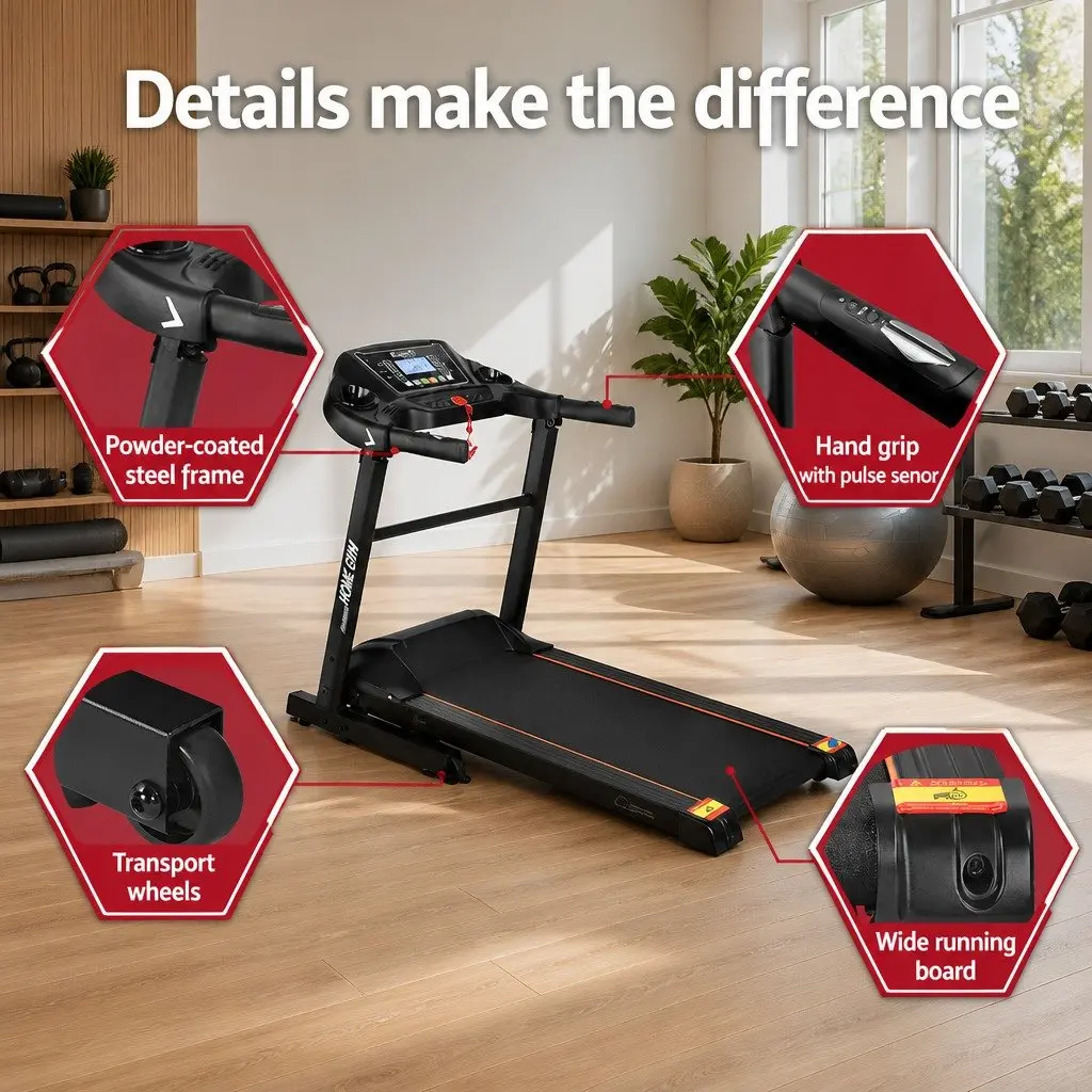 Electric Treadmill Black Foldable Home Gym Fitness Machine 12 Programs 12 Speed Levels