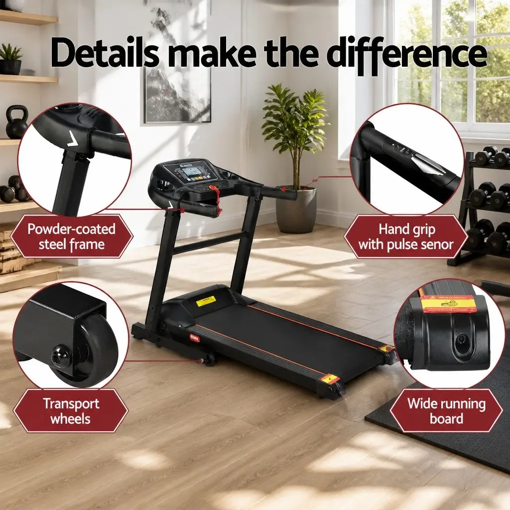 Electric Treadmill Black Foldable Home Gym Fitness Machine 12 Programs 12 Speed Levels
