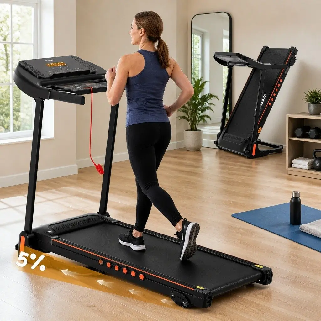 Electric Treadmill Foldable Home Gym Fitness Equipment 16km/h Incline 390mm Belt