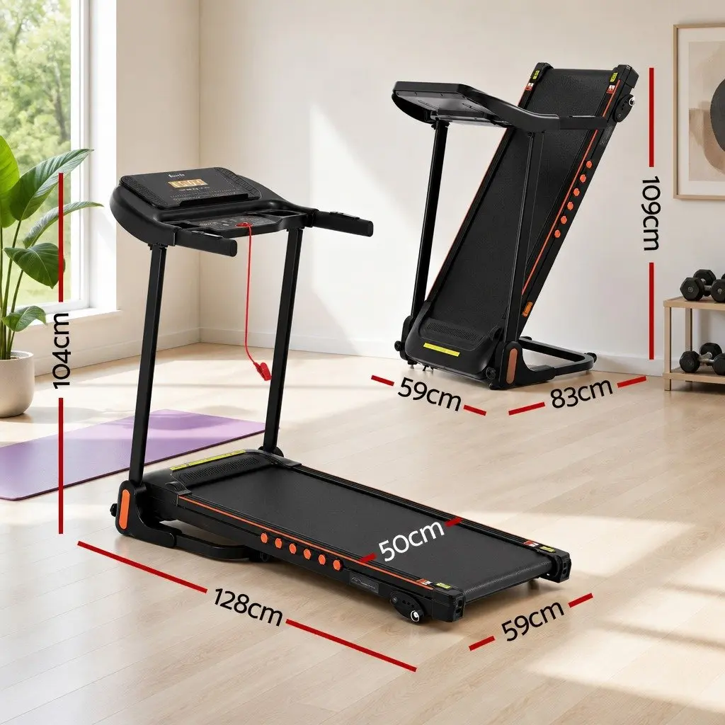 Electric Treadmill Black Foldable 390mm Cushioned Running Belt 16km/h Incline
