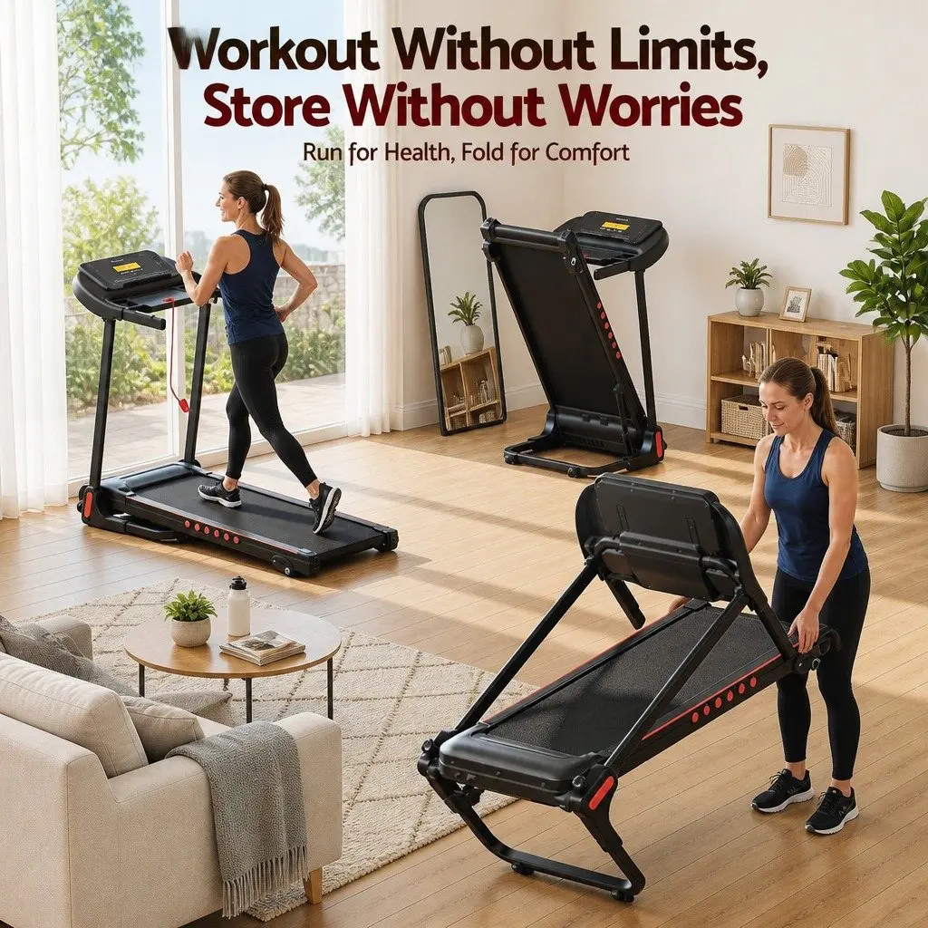Electric Treadmill Black Foldable 390mm Cushioned Running Belt 16km/h Incline