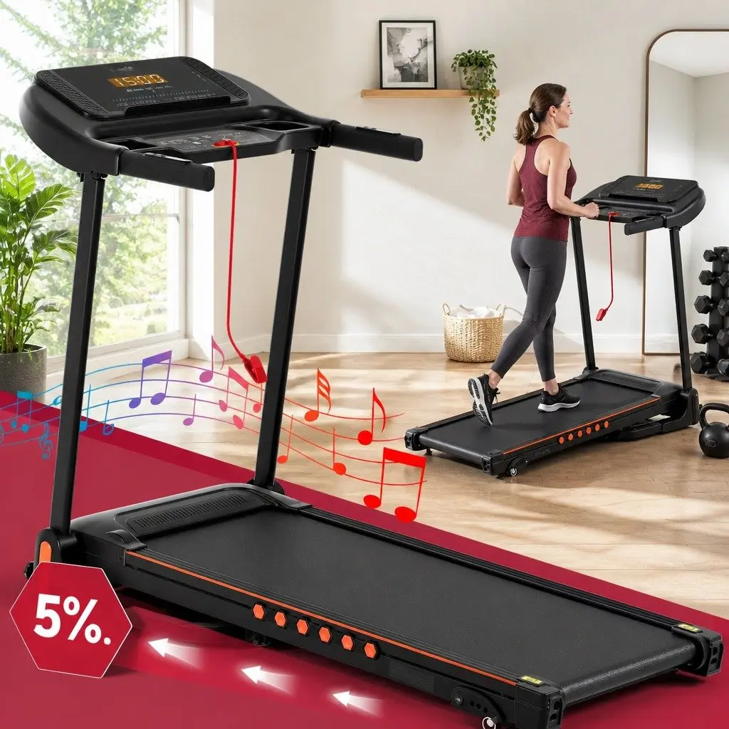 Electric Treadmill Black Foldable 390mm Cushioned Running Belt 16km/h Incline