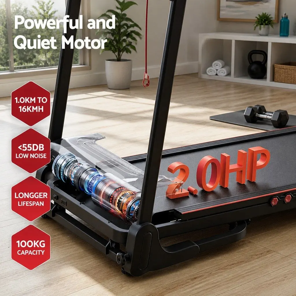 Electric Treadmill Black Foldable 390mm Cushioned Running Belt 16km/h Incline