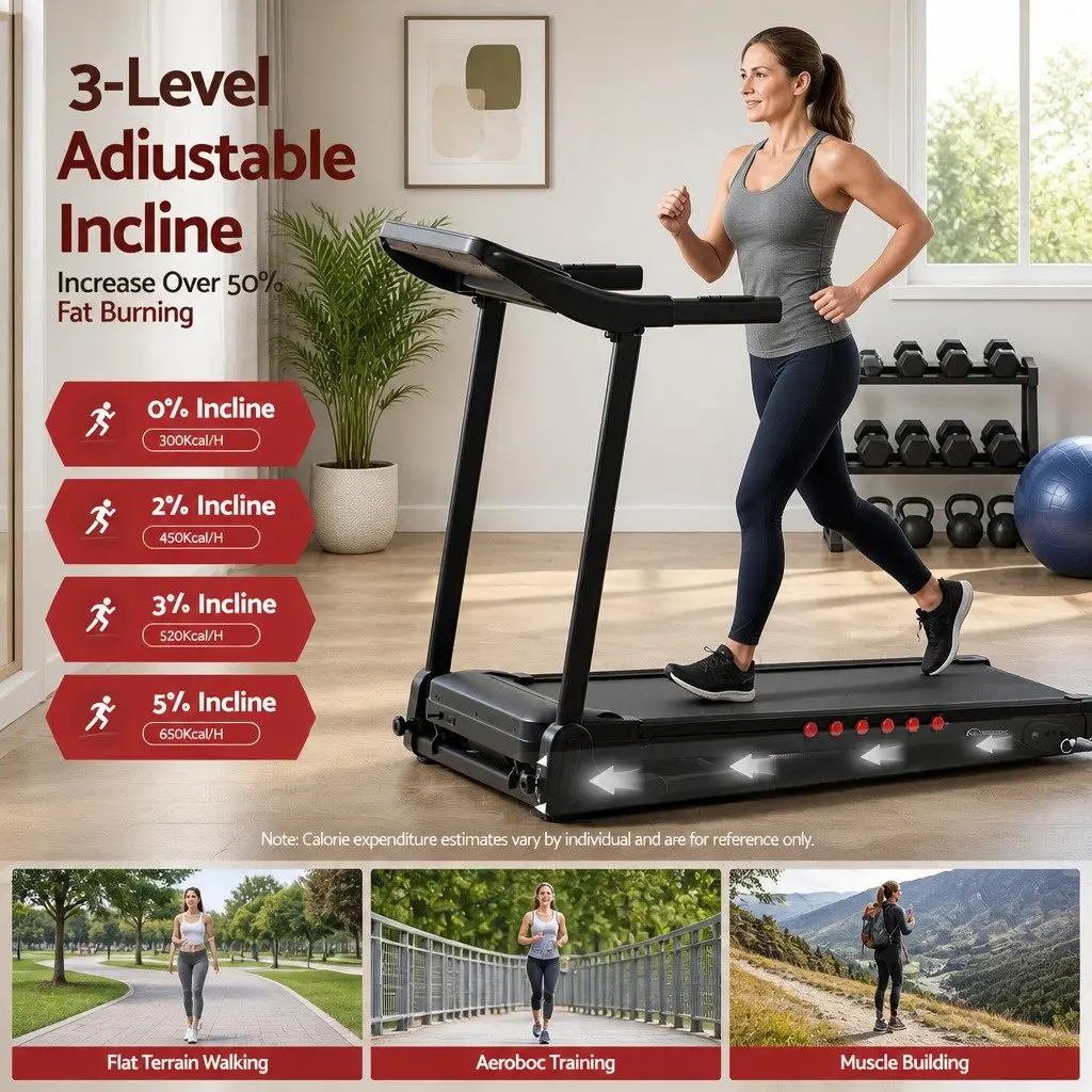 Electric Treadmill Black Foldable 390mm Cushioned Running Belt 16km/h Incline