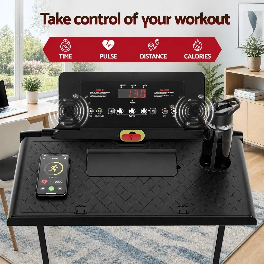 Electric Treadmill Black Foldable 2-Level Incline Shock-Absorption Running Belt