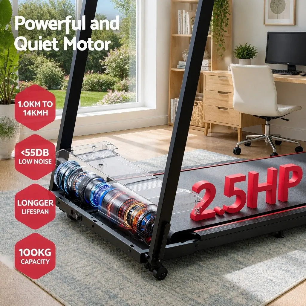 Electric Treadmill Black Foldable 2-Level Incline Shock-Absorption Running Belt