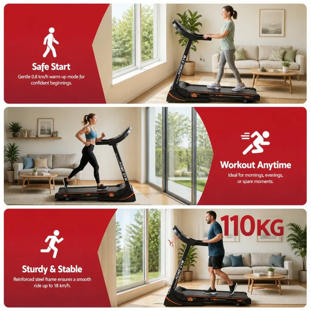 Electric Treadmill Black Foldable 18 Speed 12 Programs