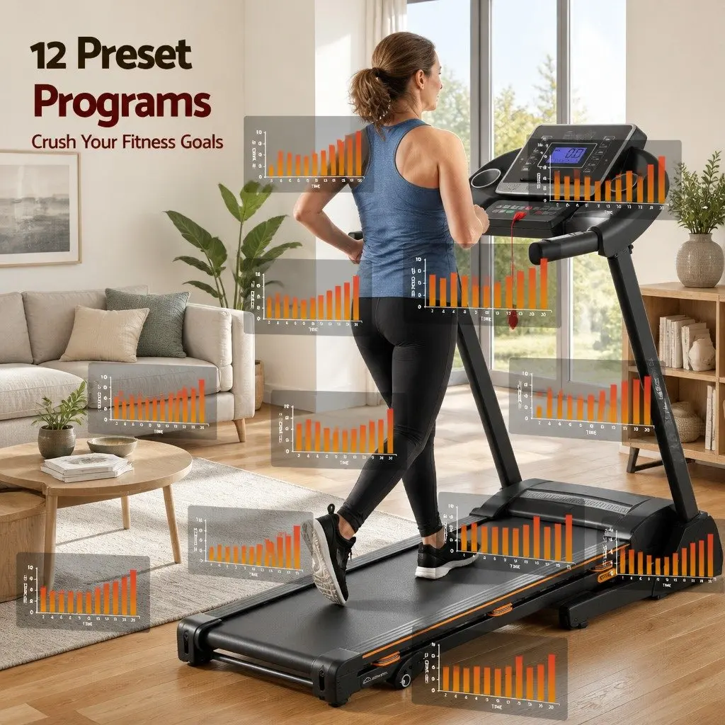 Electric Treadmill Black Foldable 18 Speed 12 Programs