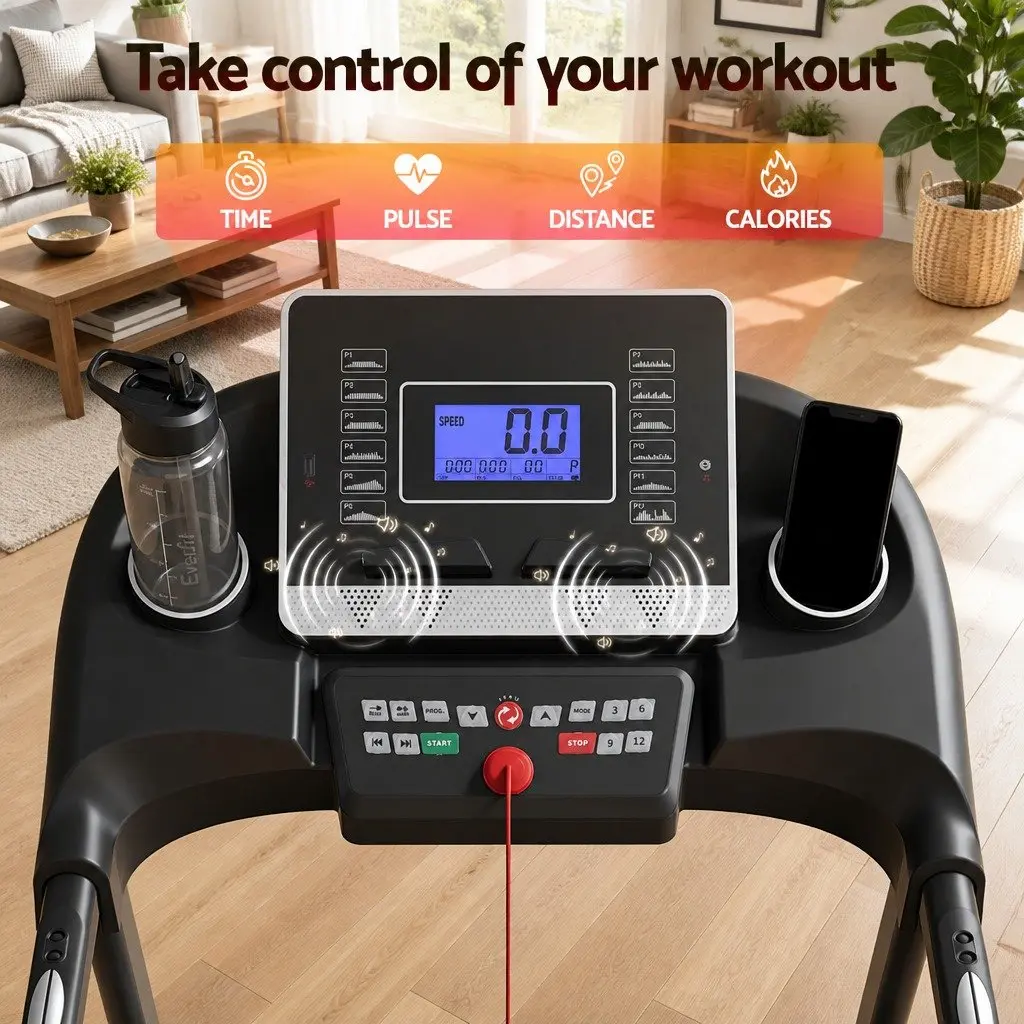 Electric Treadmill Black Foldable 18 Speed 12 Programs