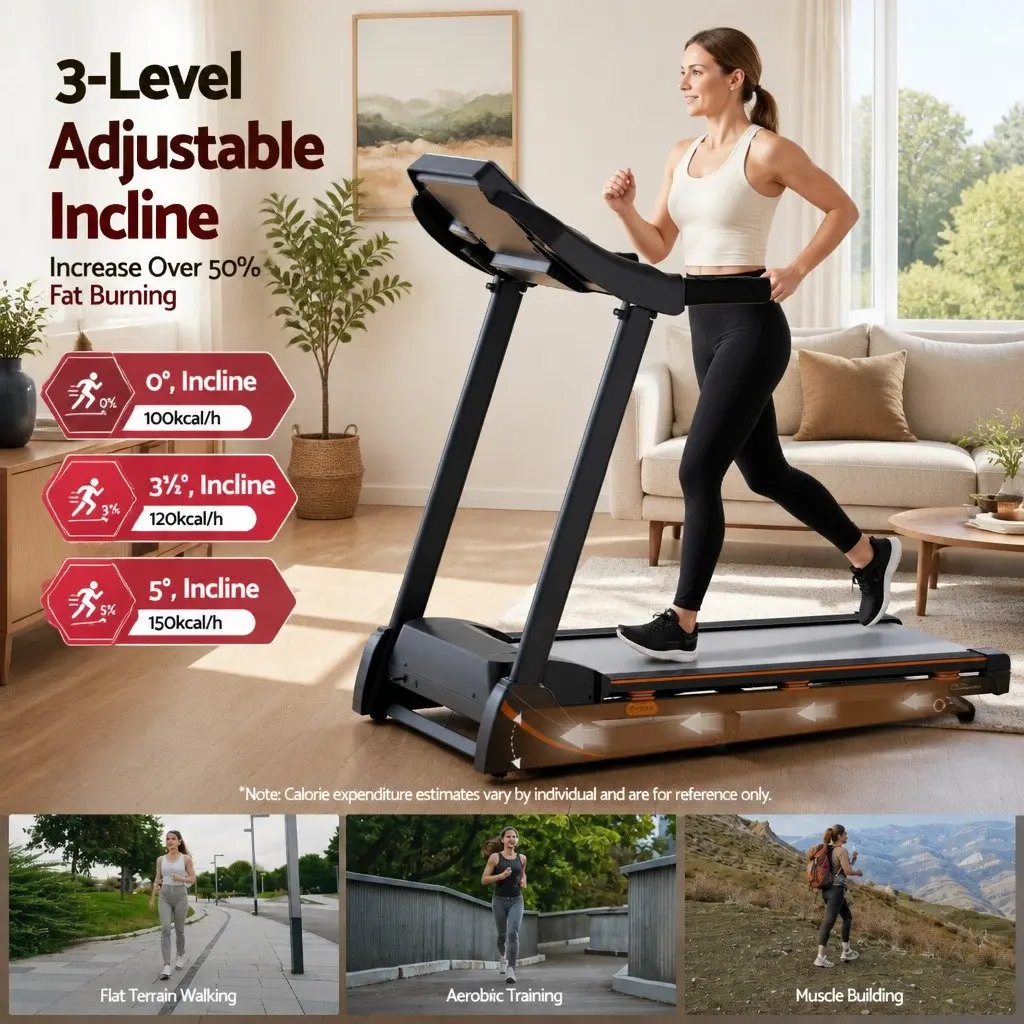 Electric Treadmill Black Foldable 18 Speed 12 Programs