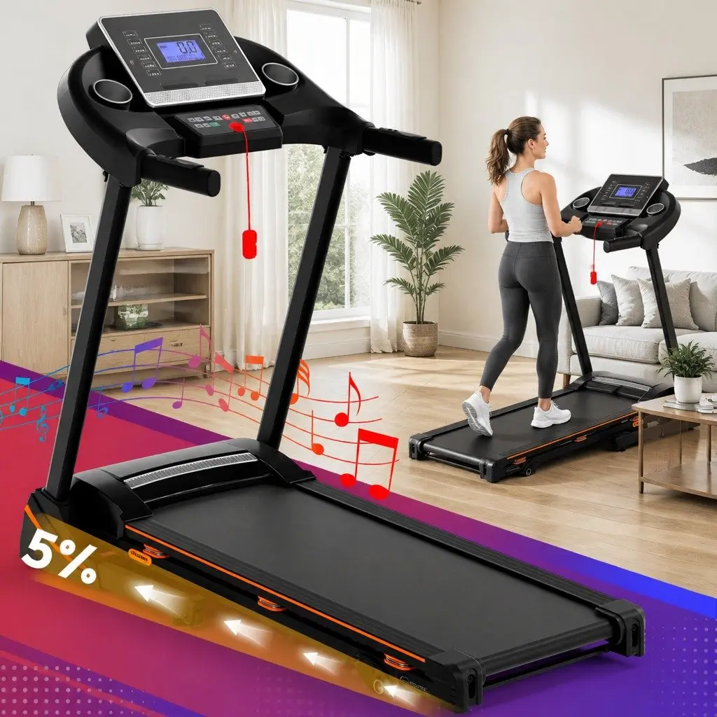 Electric Treadmill Black Foldable 18 Speed 12 Programs
