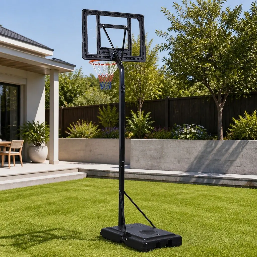 Basketball Hoop Stand Black Adjustable Height Portable with Wheels