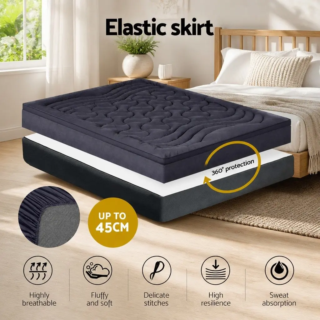 Pillowtop Mattress Topper Charcoal King 4.5cm Deep 3-Zone Comfort System