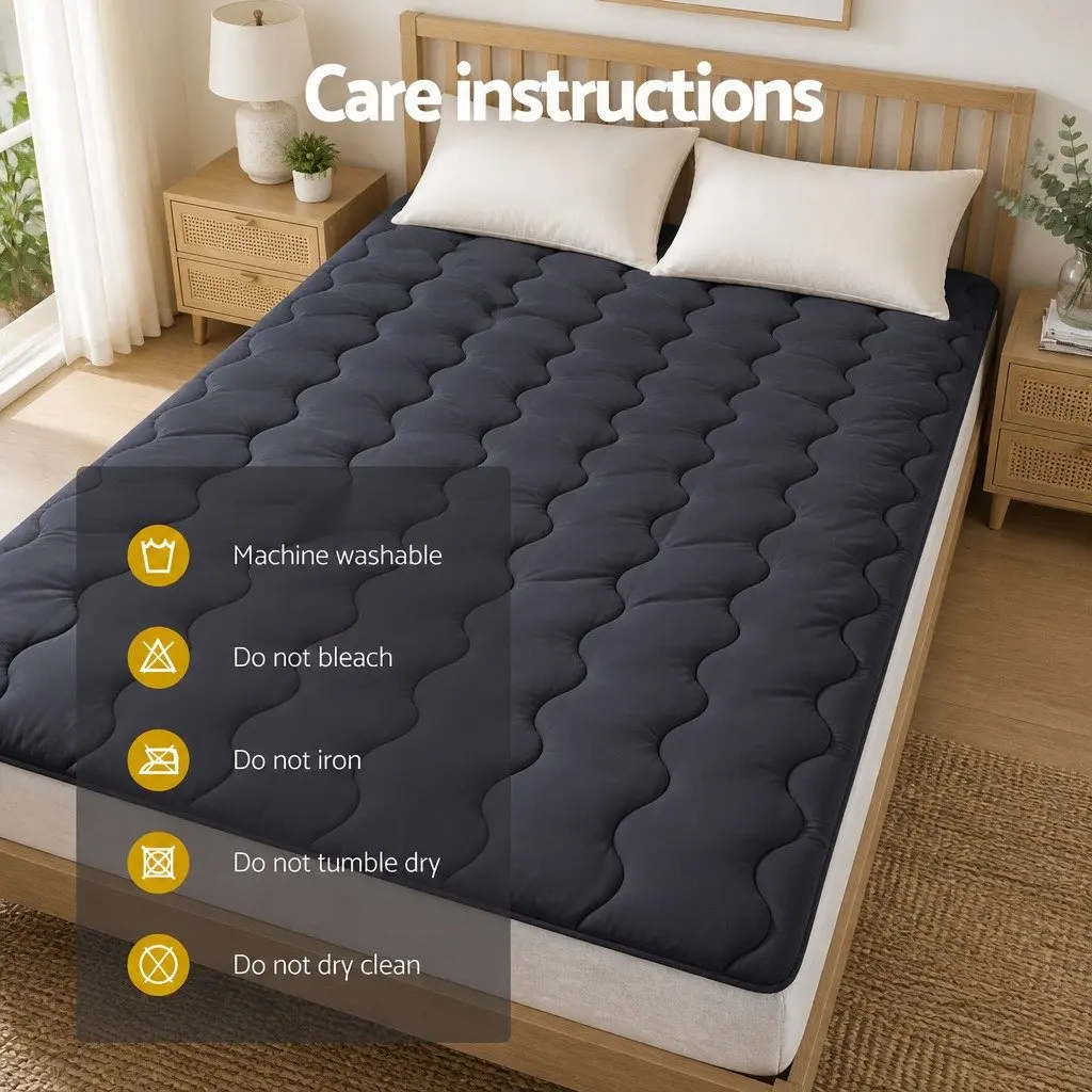 Mattress Topper Charcoal Queen 3-Zone Comfort 1000GSM Deep Pocket 45cm