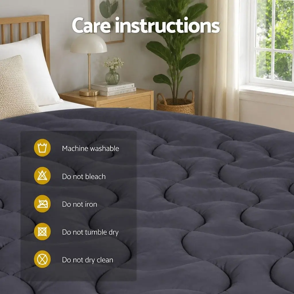 Mattress Topper Charcoal Single 3-Zone Pillowtop 1000GSM Microfibre Deep Pocket