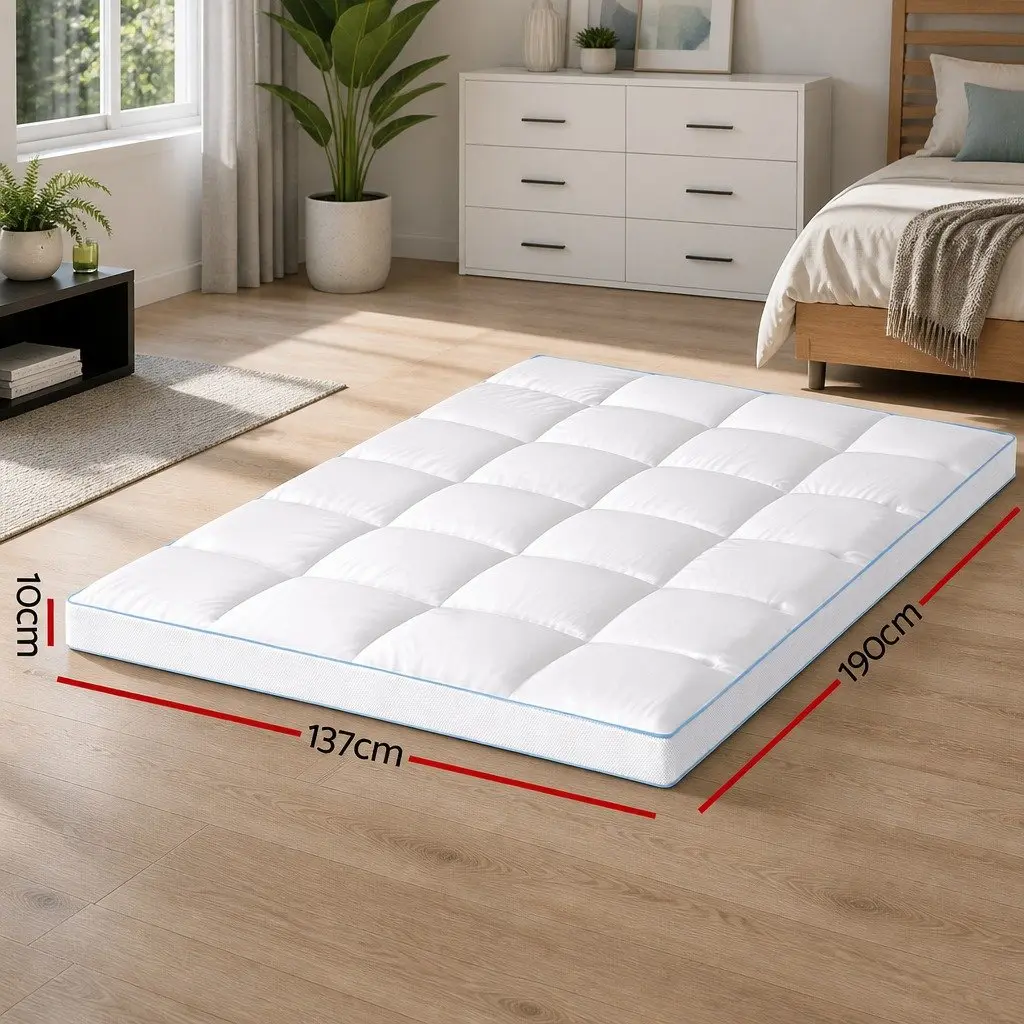 Pillowtop Mattress Topper White 10cm Thick Double Bed Pad Cooling Underlay