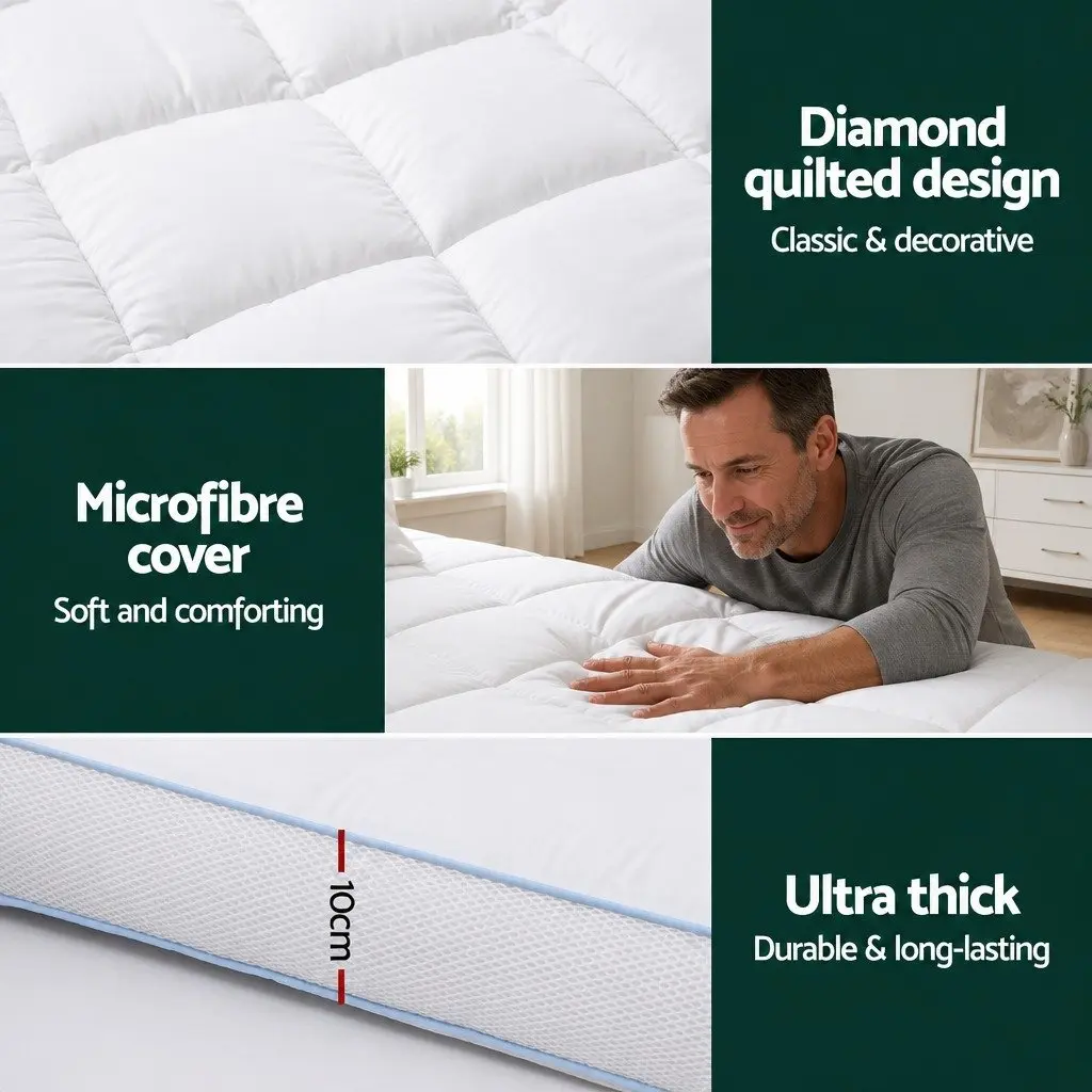 Pillowtop Mattress Topper White 10cm Thick Double Bed Pad Cooling Underlay