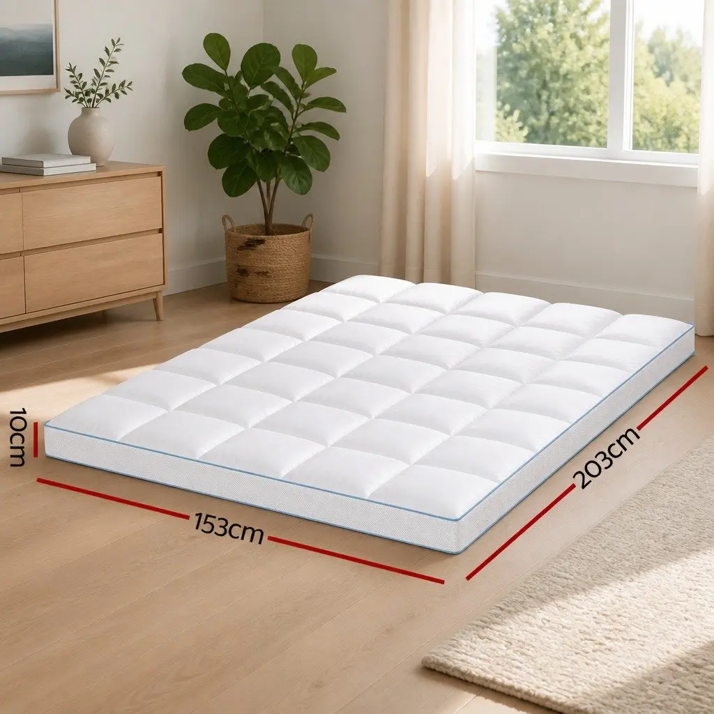 Queen Mattress Topper 10cm Thick Pillowtop Pad Cooling Underlay Back Pain Relief