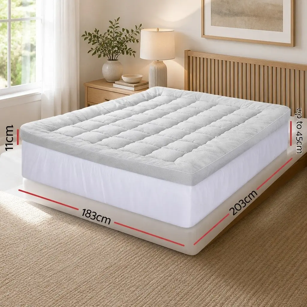 Mattress Topper White King 11cm Thick Bamboo Pad Pressure Relief Washable
