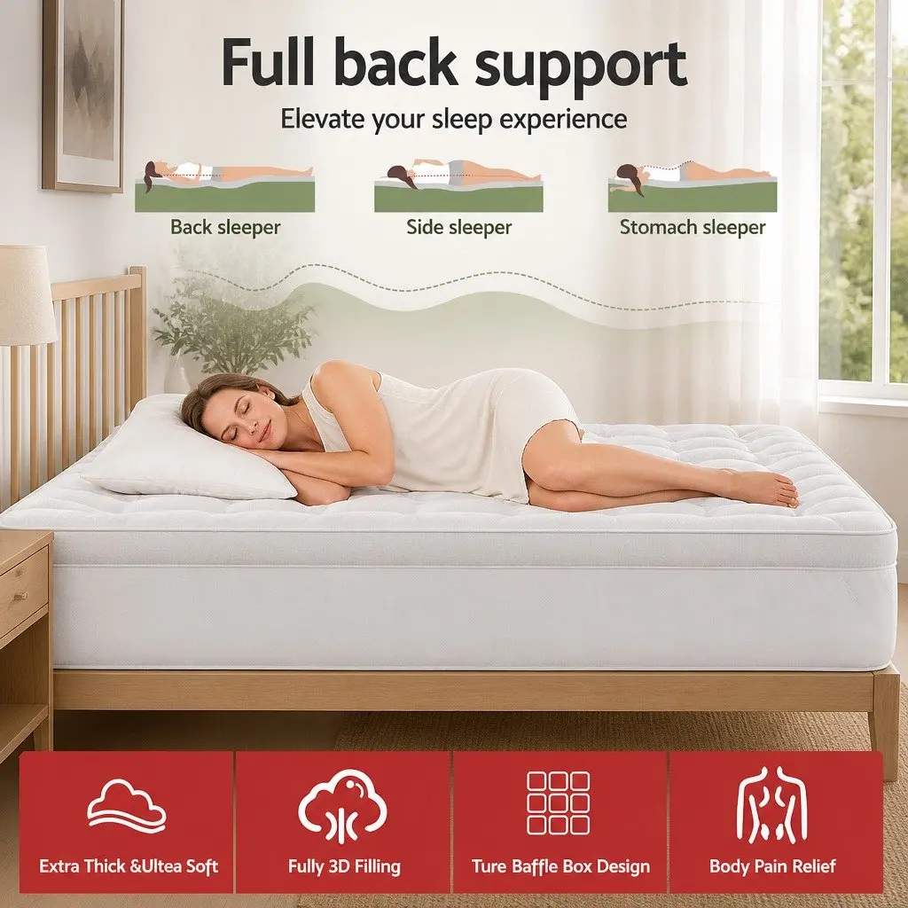 Mattress Topper White King 11cm Thick Bamboo Pad Pressure Relief Washable