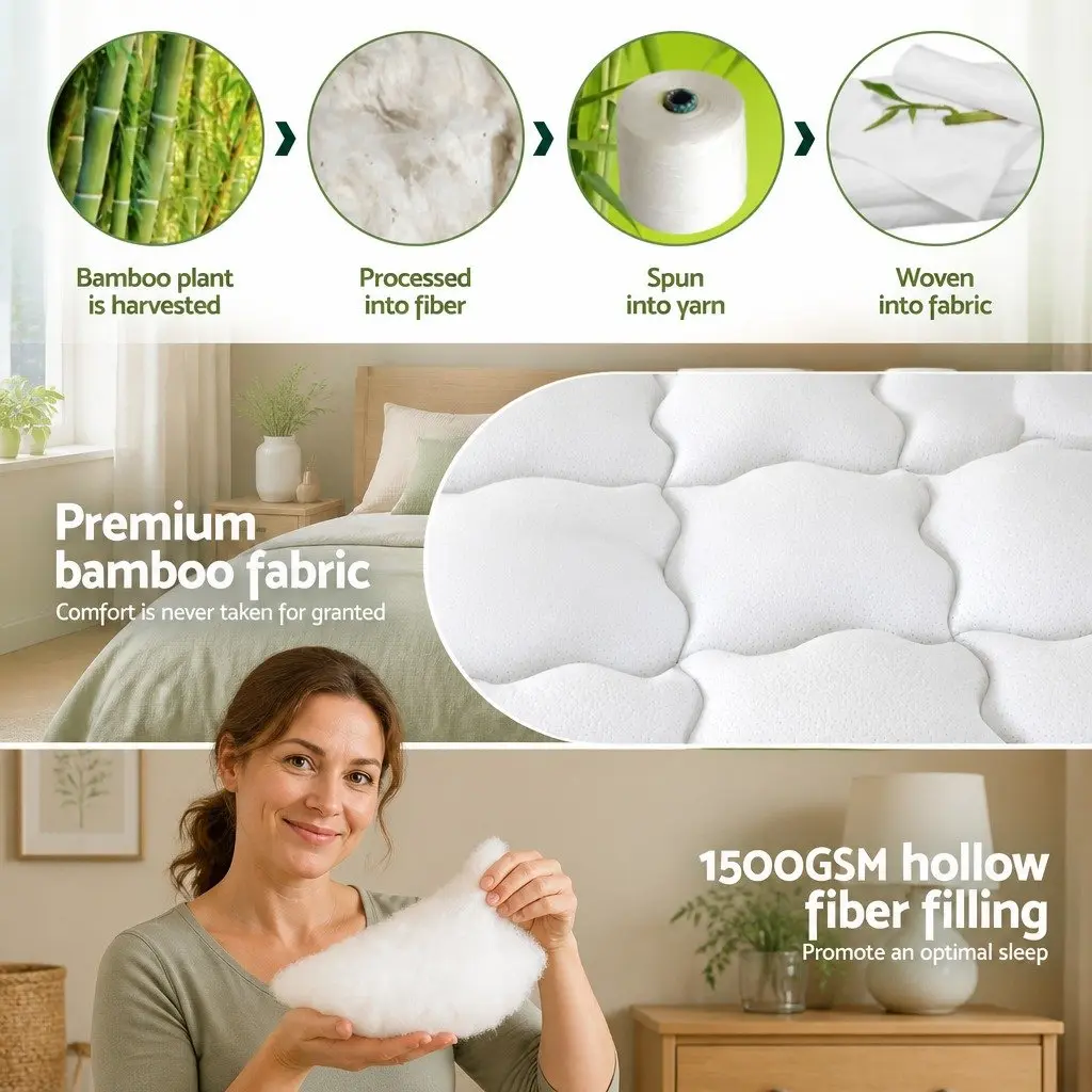 Mattress Topper White King 11cm Thick Bamboo Pad Pressure Relief Washable