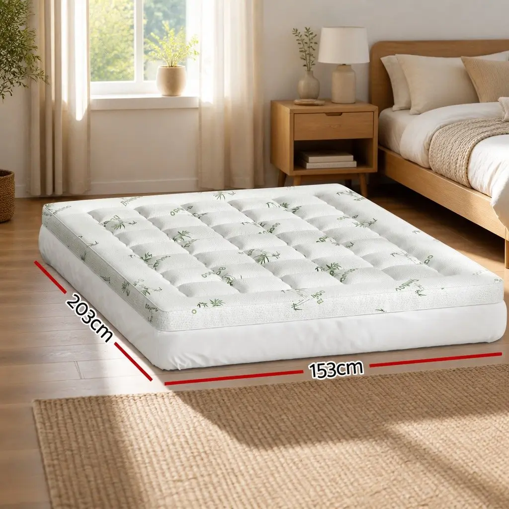 Pillowtop Mattress Topper White 7.5cm Thick Bamboo Cover Washable