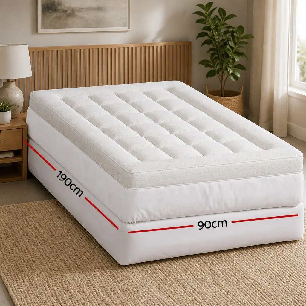 Mattress Topper White Single 7.5cm Pillowtop Bamboo Cover Deep Pocket