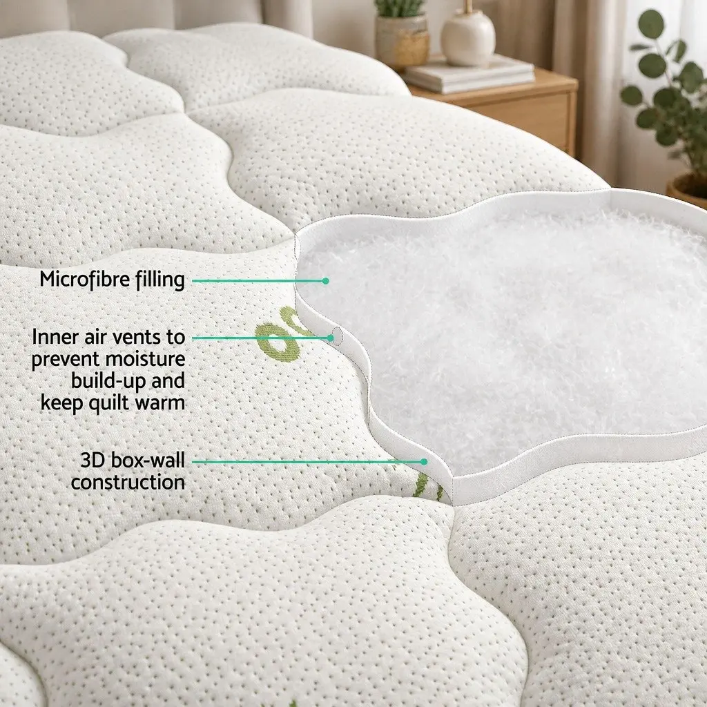 Mattress Topper White Single 7.5cm Pillowtop Bamboo Cover Deep Pocket