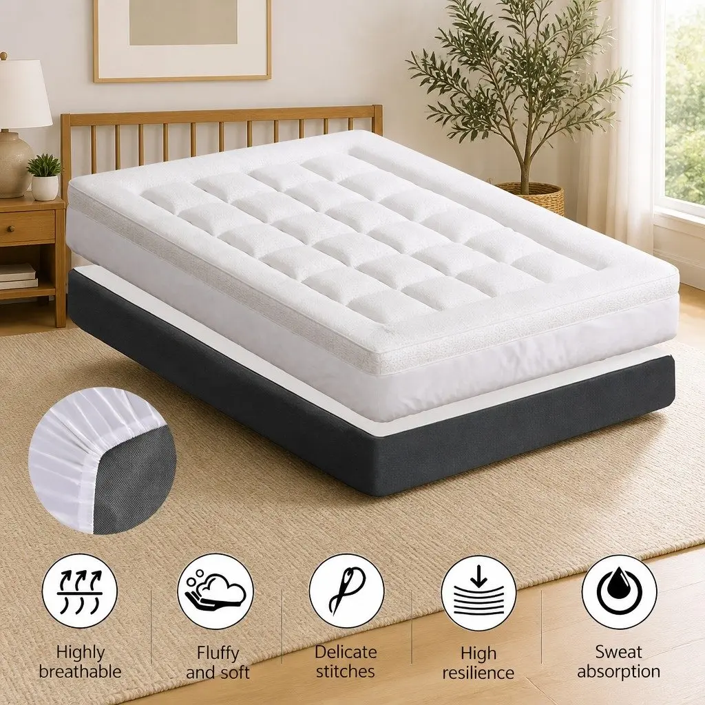 Mattress Topper White Single 7.5cm Pillowtop Bamboo Cover Deep Pocket