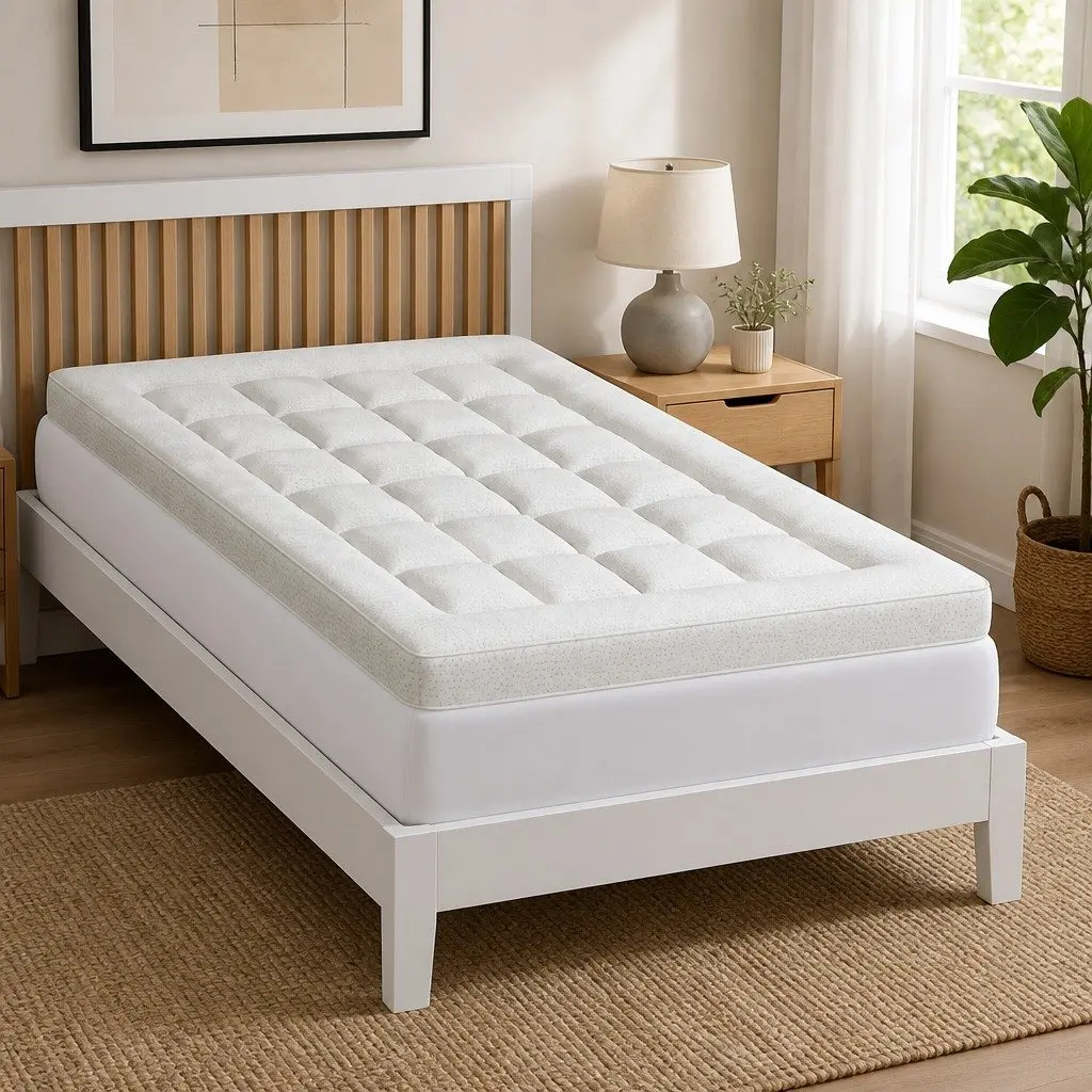 Mattress Topper White Single 7.5cm Pillowtop Bamboo Cover Deep Pocket