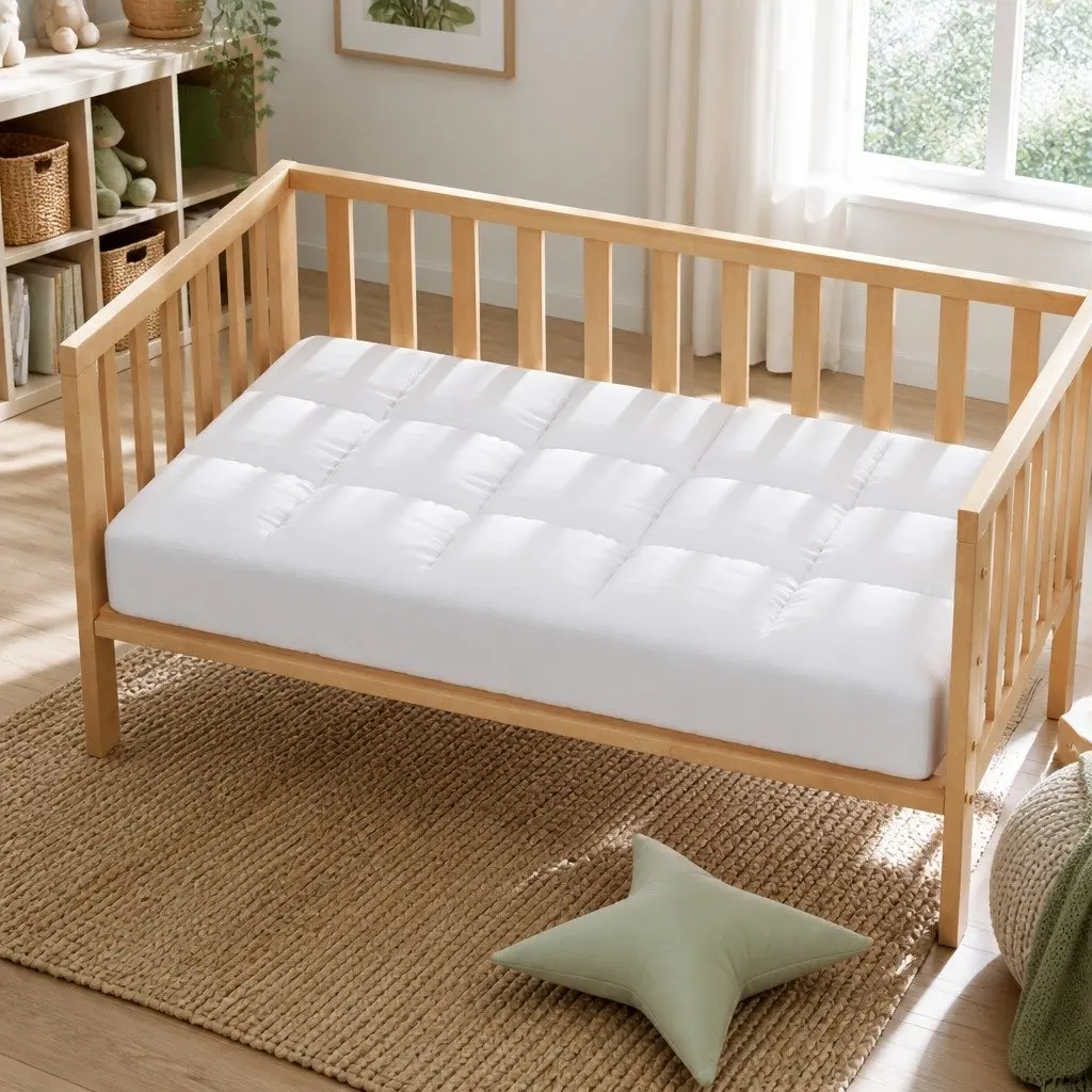 Baby Cot Mattress Topper White 4.5cm Thick Pillowtop Breathable Cooling Sleep Protector