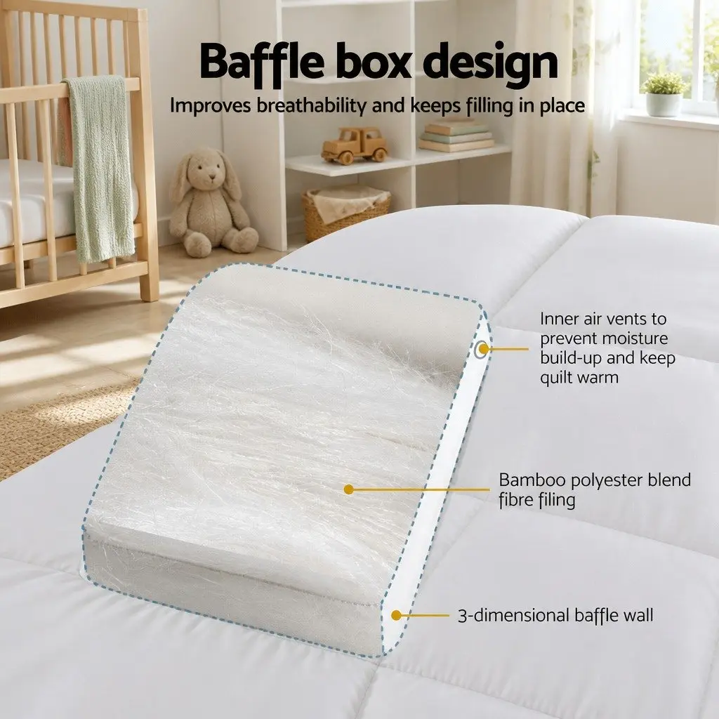 Baby Cot Mattress Topper White 4.5cm Thick Pillowtop Breathable Cooling Sleep Protector