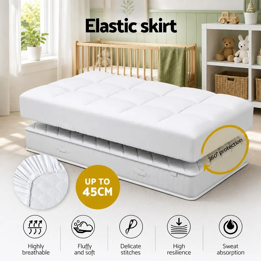 Baby Cot Mattress Topper White 4.5cm Thick Pillowtop Breathable Cooling Sleep Protector