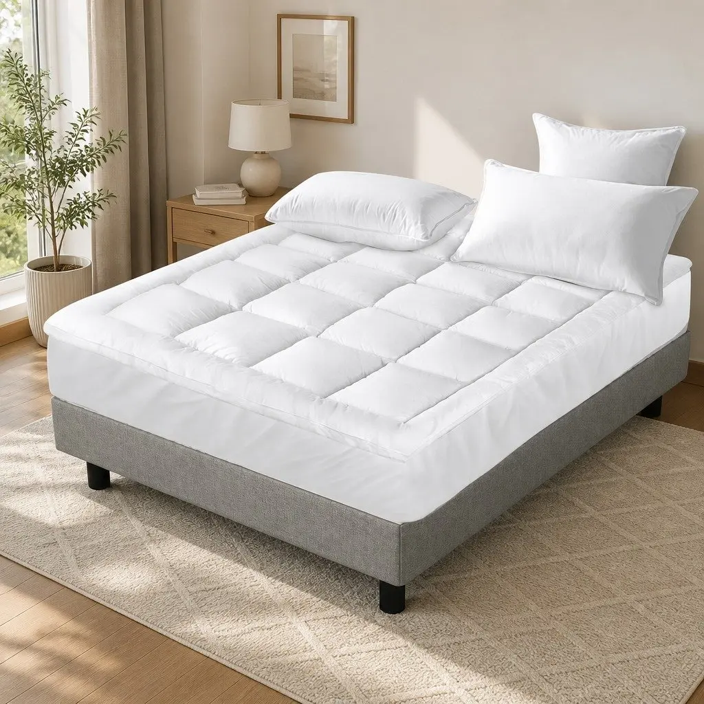 Mattress Topper White King Single 5cm Bamboo Microfibre Breathable Washable Deep